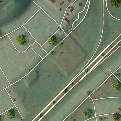 Close-up of the map of Moose Run, Pennsylvania print showing street and building detail