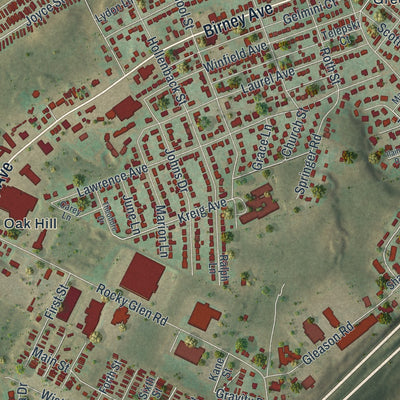 Close-up of the map of Moosic, Pennsylvania print showing street and building detail