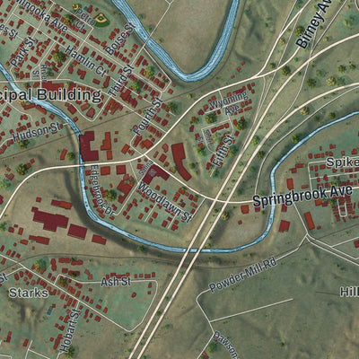 Second close-up of the map of Moosic, Pennsylvania print showing more streets and buildings