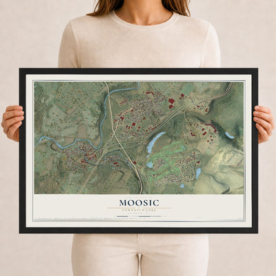 Map of Moosic, Pennsylvania, 12 x 18 inch print in a black wood frame