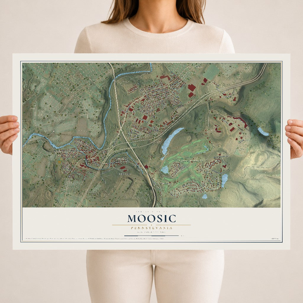 Map of Moosic, Pennsylvania, 18 x 24 inch unframed archival matte print