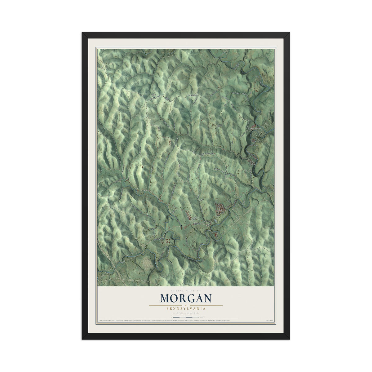 Map of Morgan, Pennsylvania, 12 x 18 inch print in a black wood frame