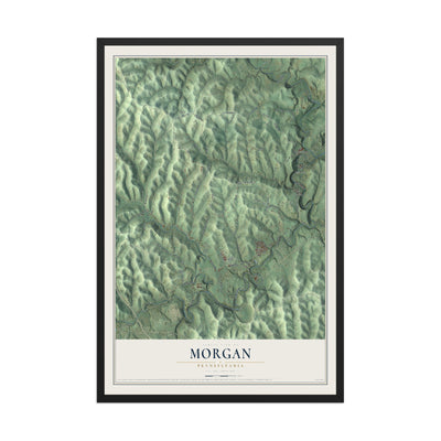 Map of Morgan, Pennsylvania, 12 x 18 inch print in a black wood frame