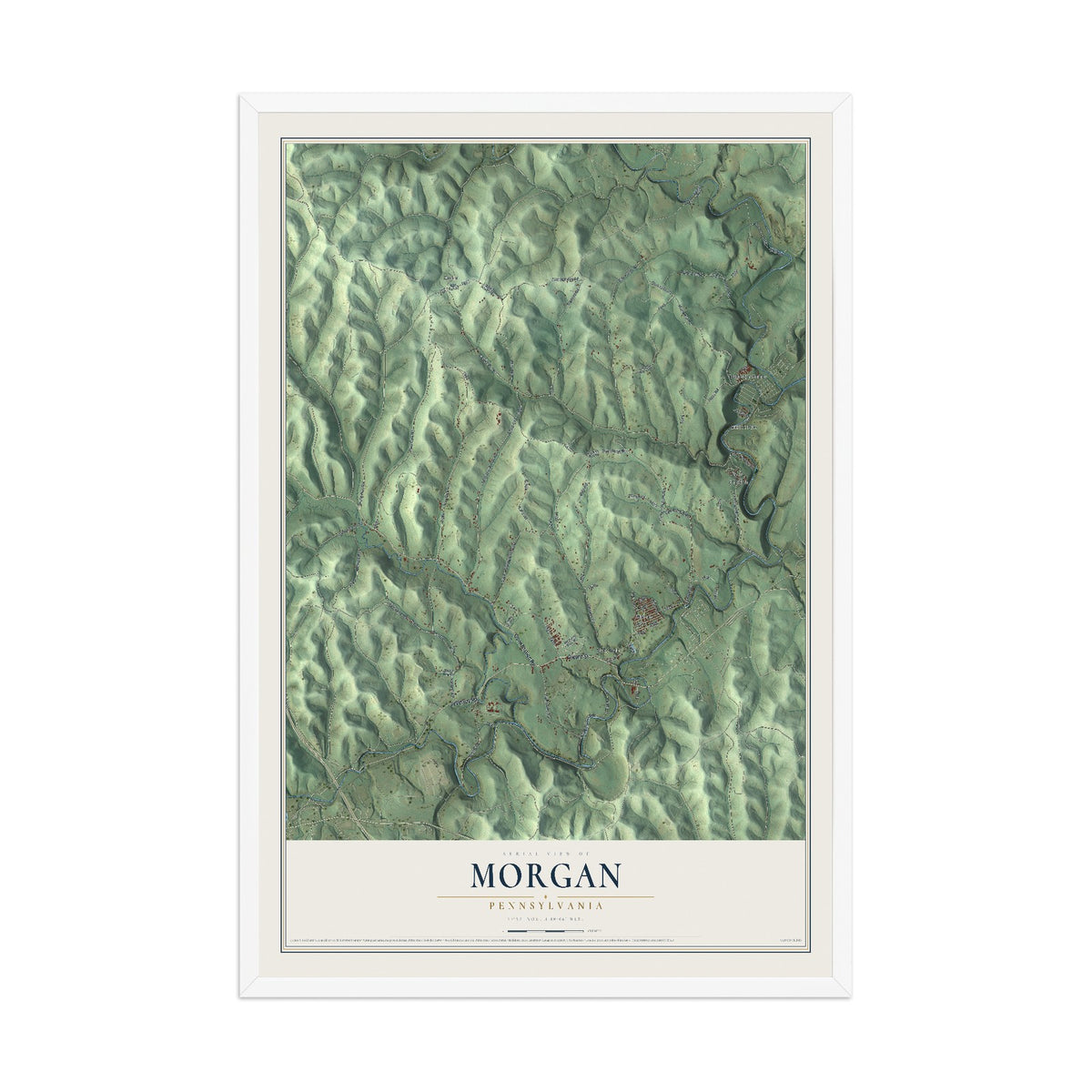 Map of Morgan, Pennsylvania, 12 x 18 inch print in a white wood frame
