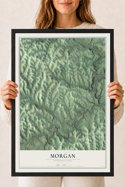 Map of Morgan, Pennsylvania, 18 x 24 inch print in a black wood frame