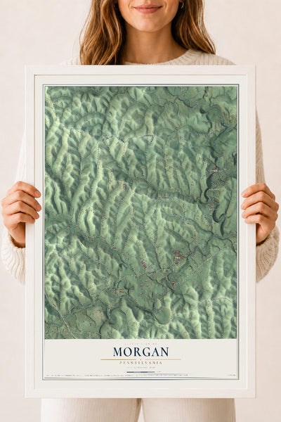 Map of Morgan, Pennsylvania, 18 x 24 inch print in a white wood frame