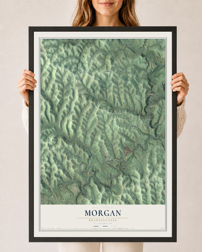 Map of Morgan, Pennsylvania, 24 x 36 inch print in a black wood frame