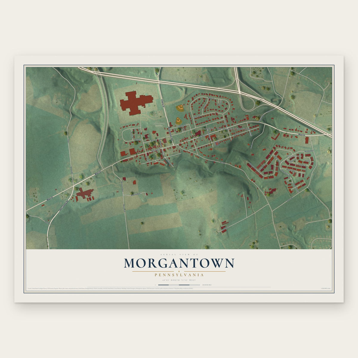Morgantown, Pennsylvania map print, the full design