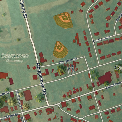 Close-up of the map of Morgantown, Pennsylvania print showing street and building detail