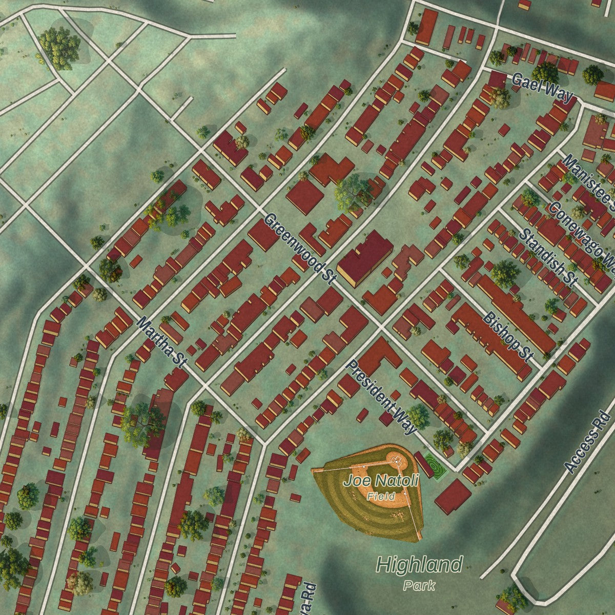 Close-up of the map of Morningside, Pennsylvania print showing street and building detail