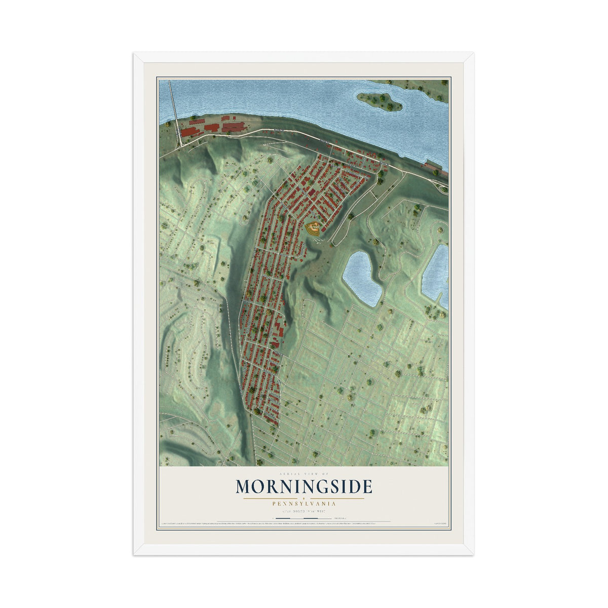 Map of Morningside, Pennsylvania, 12 x 18 inch print in a white wood frame