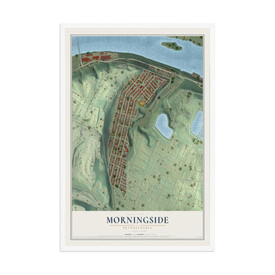 Map of Morningside, Pennsylvania, 12 x 18 inch print in a white wood frame