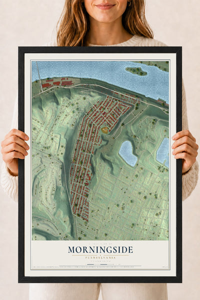 Map of Morningside, Pennsylvania, 18 x 24 inch print in a black wood frame