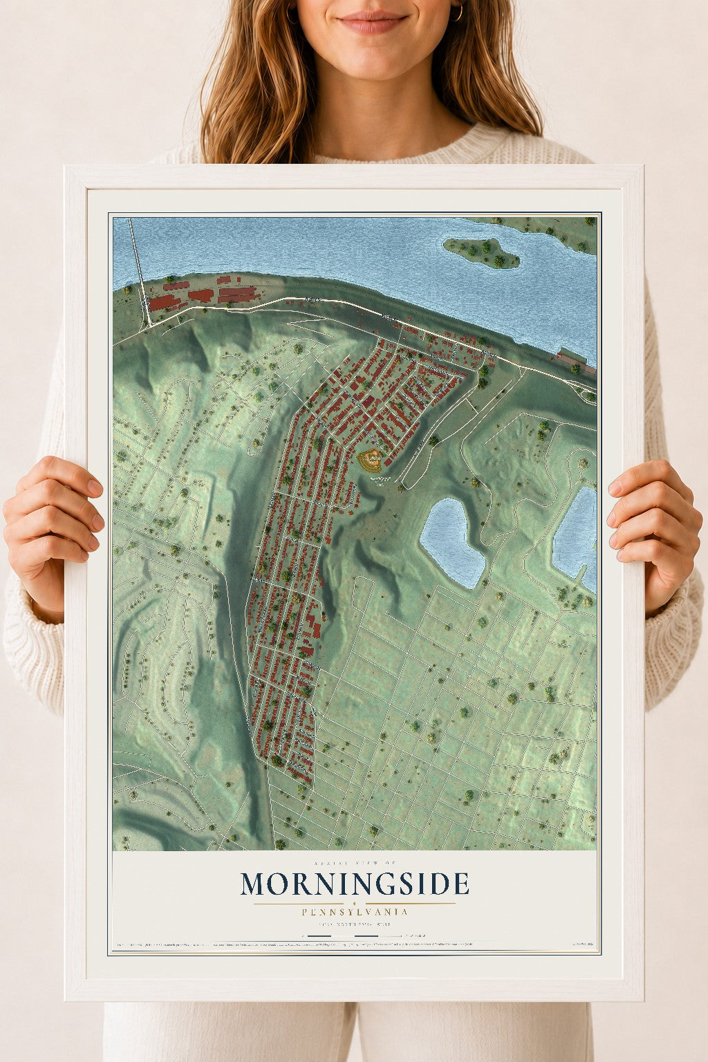 Map of Morningside, Pennsylvania, 18 x 24 inch print in a white wood frame