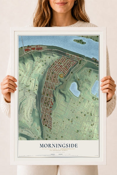 Map of Morningside, Pennsylvania, 18 x 24 inch print in a white wood frame