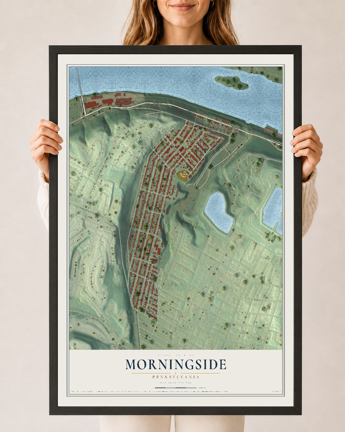 Map of Morningside, Pennsylvania, 24 x 36 inch print in a black wood frame