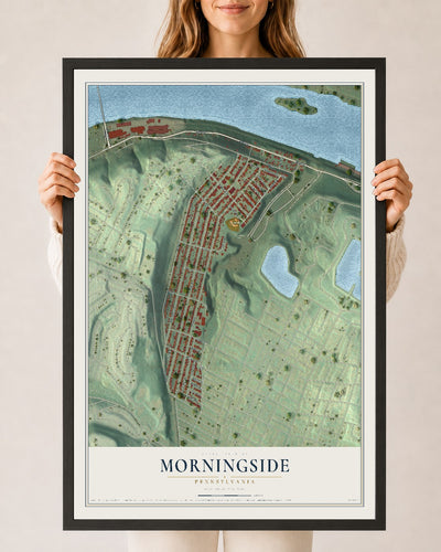 Map of Morningside, Pennsylvania, 24 x 36 inch print in a black wood frame