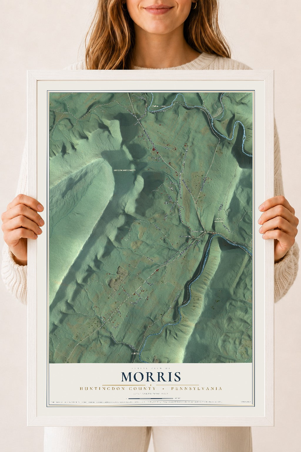 Map of Morris, Huntingdon County, Pennsylvania, 18 x 24 inch print in a white wood frame
