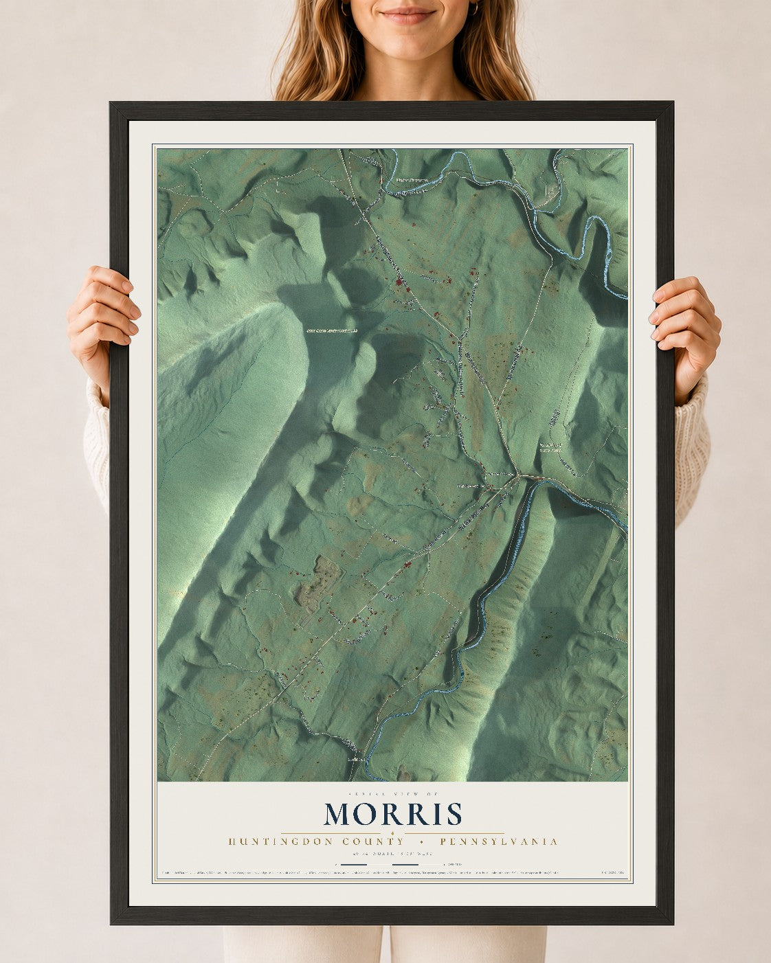 Map of Morris, Huntingdon County, Pennsylvania, 24 x 36 inch print in a black wood frame