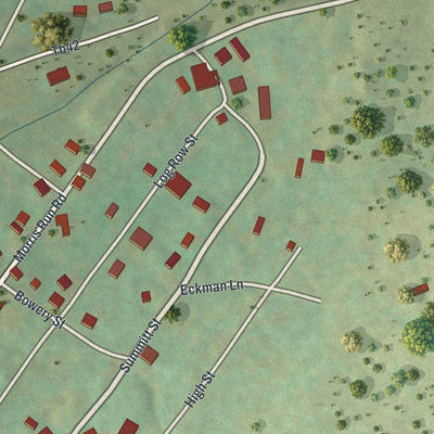 Close-up of the map of Morris Run, Pennsylvania print showing street and building detail