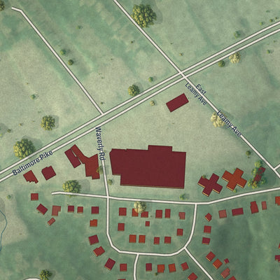 Second close-up of the map of Morton, Pennsylvania print showing more streets and buildings