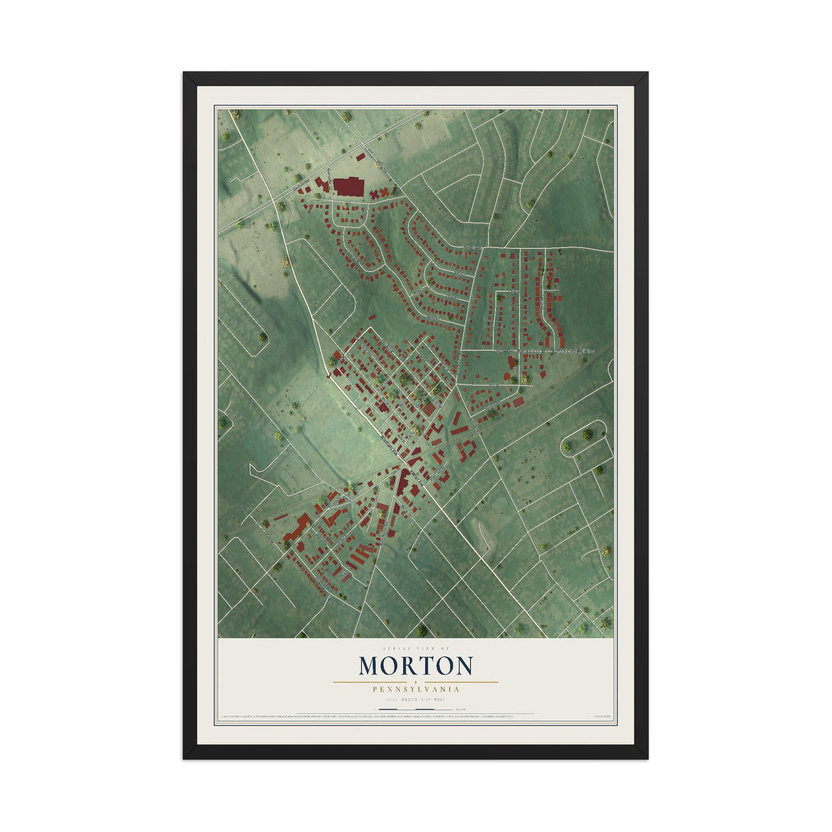 Map of Morton, Pennsylvania, 12 x 18 inch print in a black wood frame