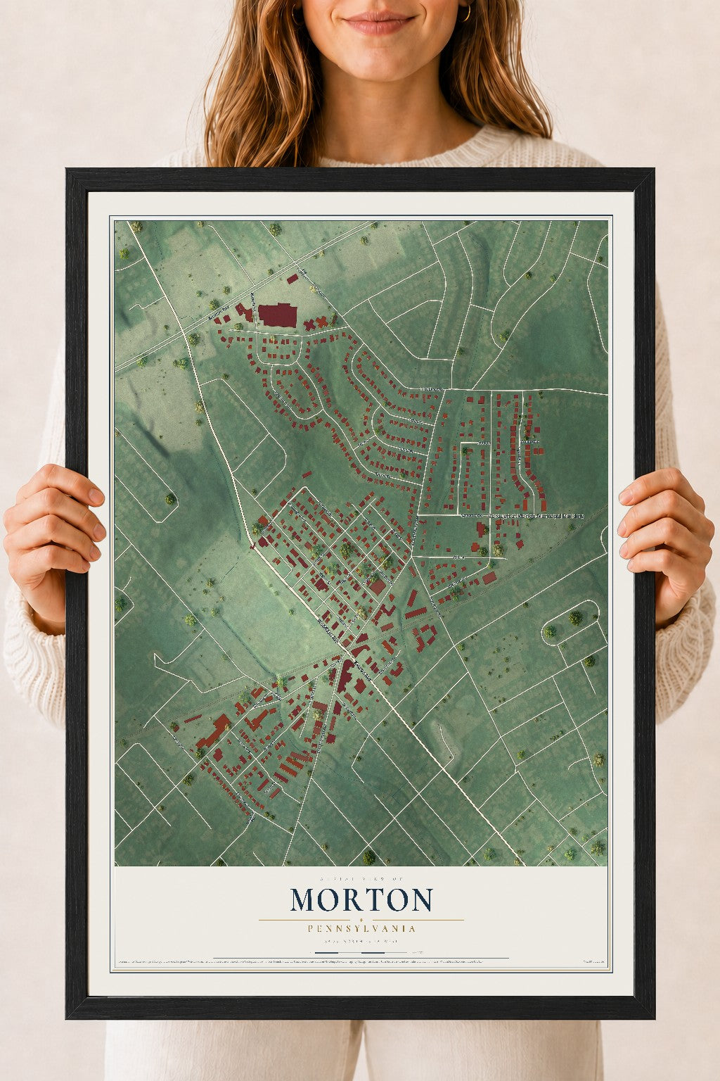 Map of Morton, Pennsylvania, 18 x 24 inch print in a black wood frame