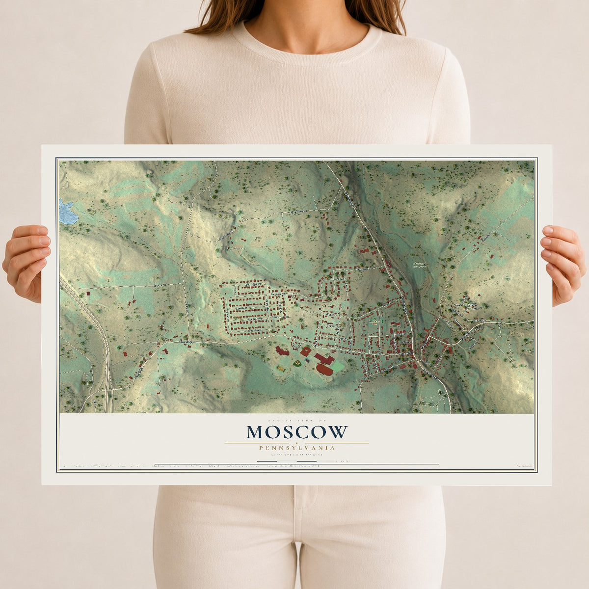 Map of Moscow, Pennsylvania, 12 x 18 inch unframed archival matte print