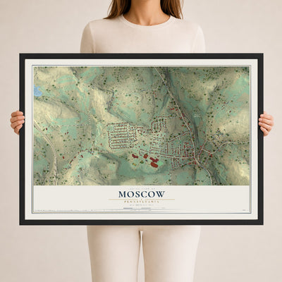 Map of Moscow, Pennsylvania, 24 x 36 inch print in a black wood frame