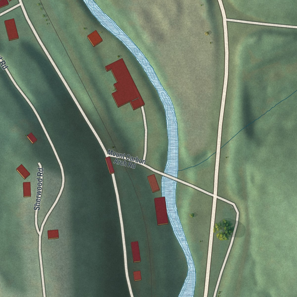 Close-up of the map of Mount Carbon, Pennsylvania print showing street and building detail