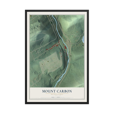 Map of Mount Carbon, Pennsylvania, 12 x 18 inch print in a black wood frame