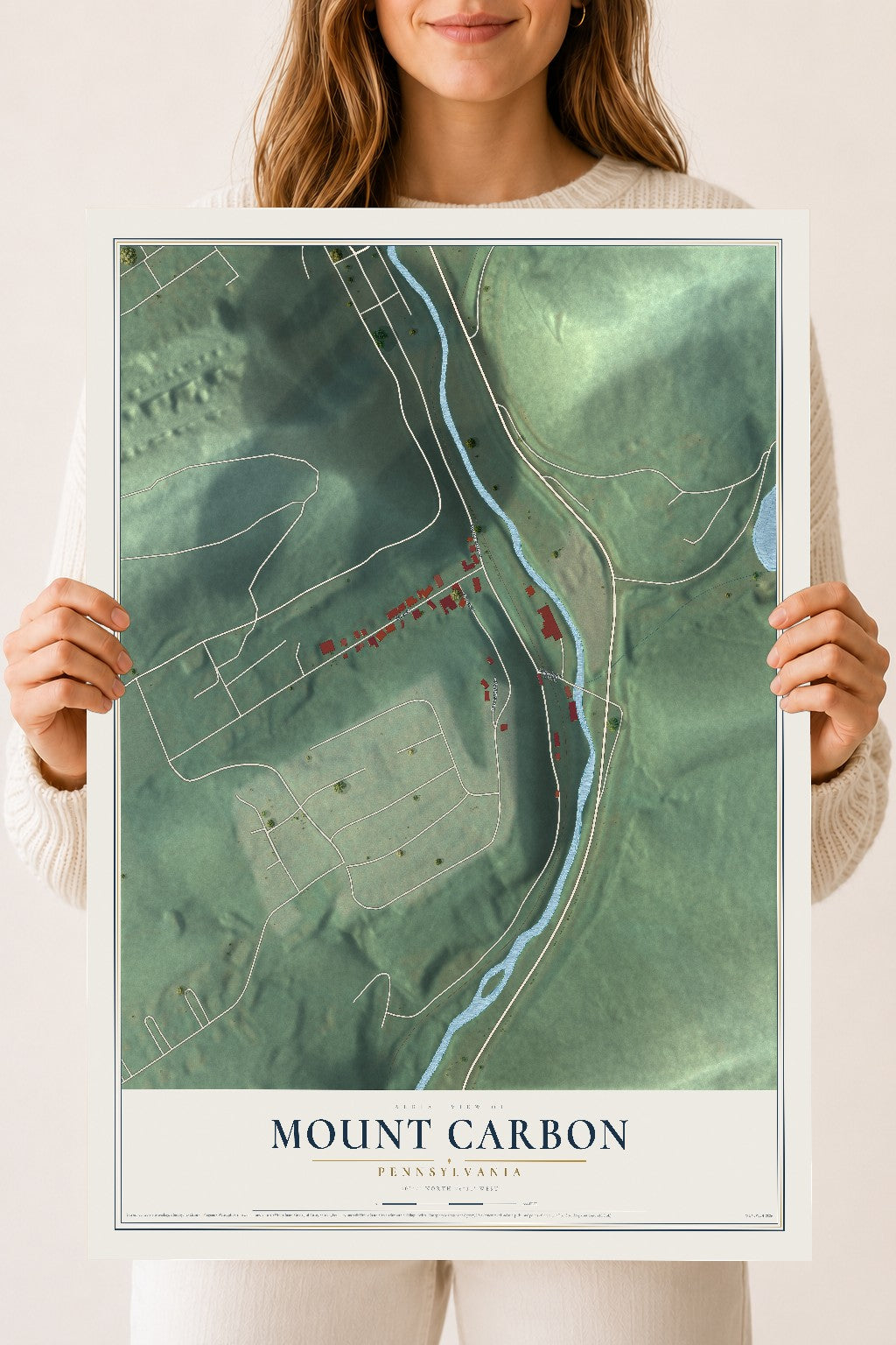 Map of Mount Carbon, Pennsylvania, 18 x 24 inch unframed archival matte print
