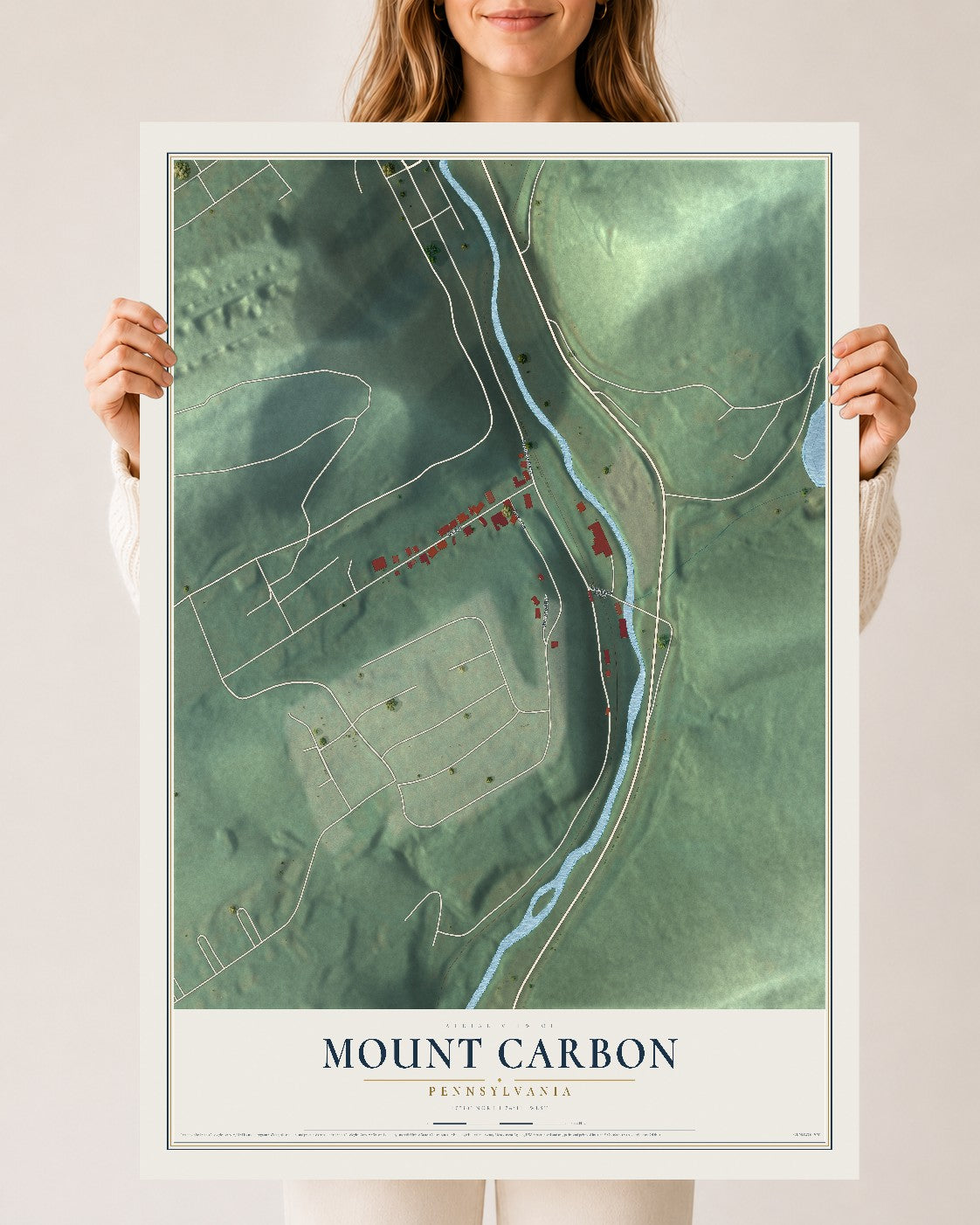 Map of Mount Carbon, Pennsylvania, 24 x 36 inch unframed archival matte print