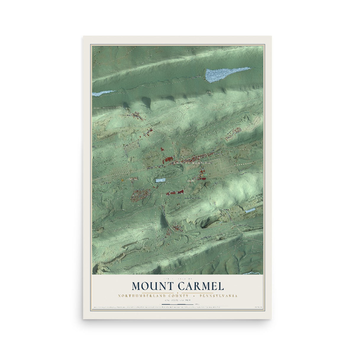Map of Mount Carmel, Northumberland County, Pennsylvania, 12 x 18 inch unframed archival matte print