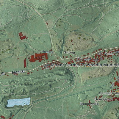 Close-up of the map of Mount Carmel, Northumberland County, Pennsylvania print showing street and building detail