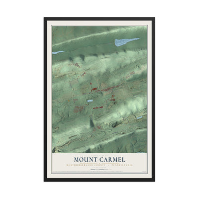 Map of Mount Carmel, Northumberland County, Pennsylvania, 12 x 18 inch print in a black wood frame