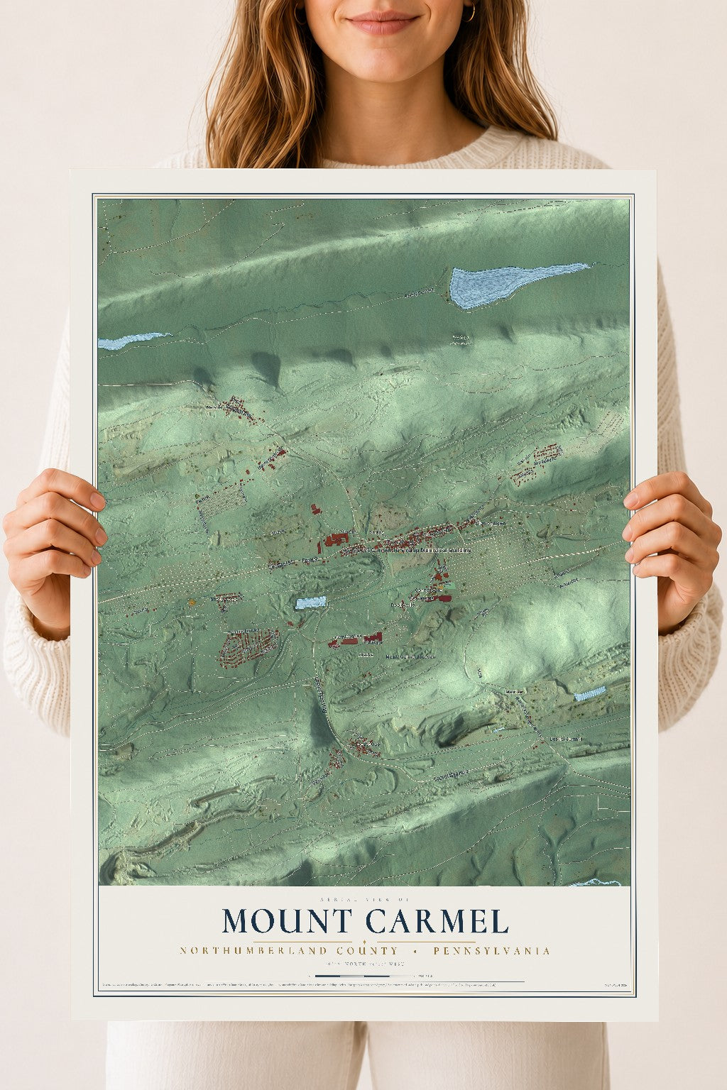 Map of Mount Carmel, Northumberland County, Pennsylvania, 18 x 24 inch unframed archival matte print