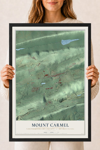 Map of Mount Carmel, Northumberland County, Pennsylvania, 18 x 24 inch print in a black wood frame