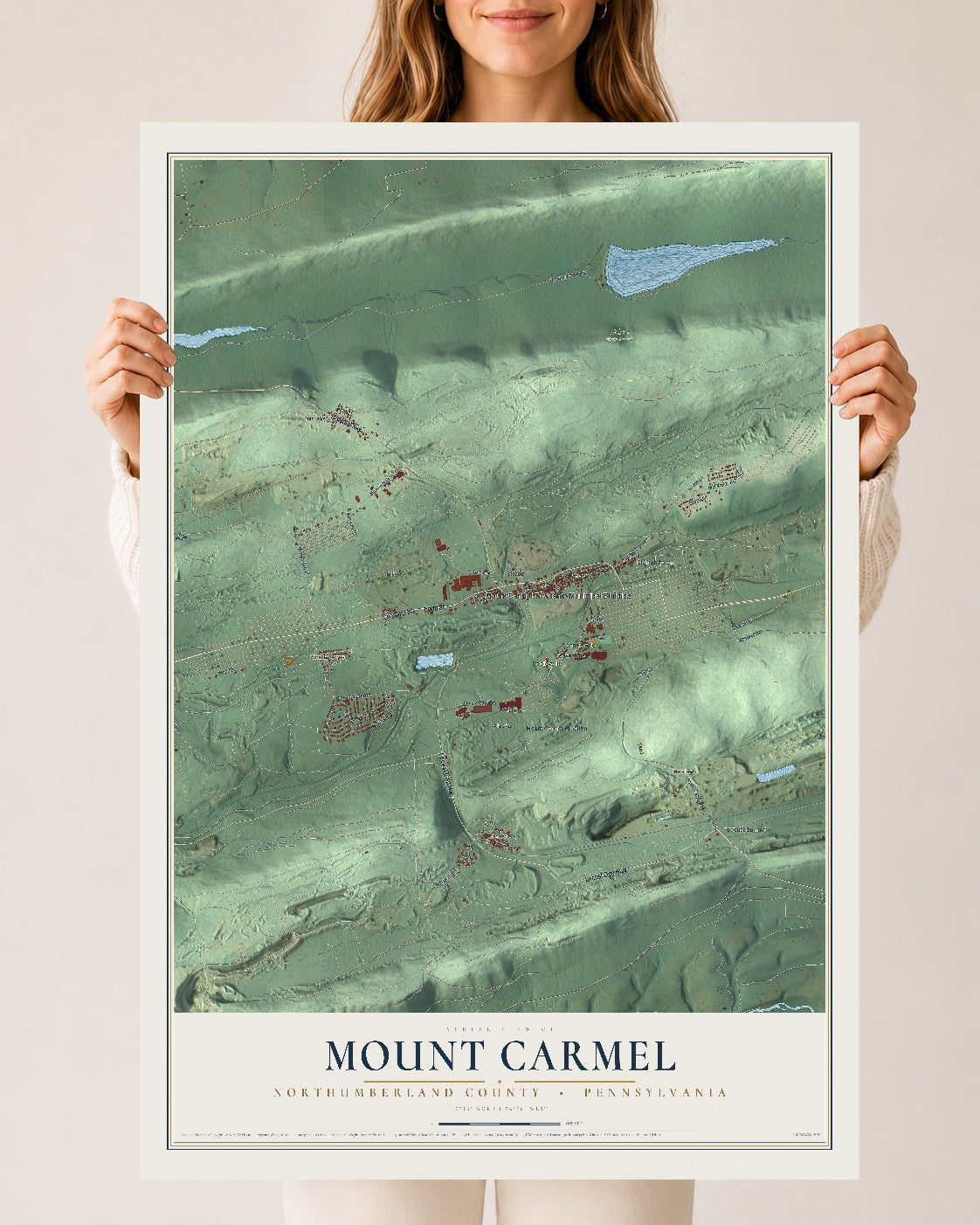 Map of Mount Carmel, Northumberland County, Pennsylvania, 24 x 36 inch unframed archival matte print