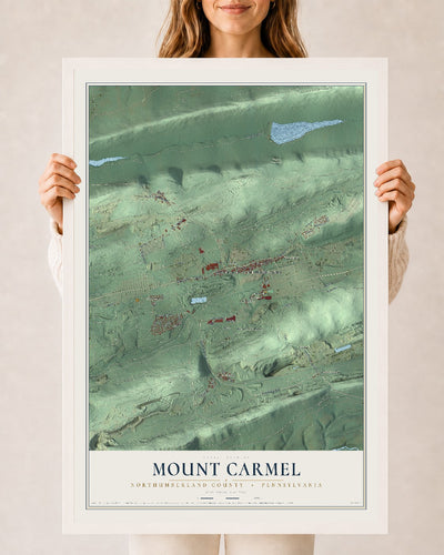 Map of Mount Carmel, Northumberland County, Pennsylvania, 24 x 36 inch print in a white wood frame