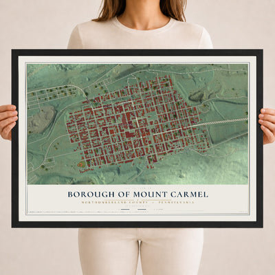 Map of the Borough of Mount Carmel, Northumberland County, Pennsylvania, 18 x 24 inch print in a black wood frame