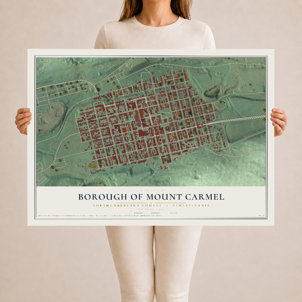 Map of the Borough of Mount Carmel, Northumberland County, Pennsylvania, 24 x 36 inch unframed archival matte print
