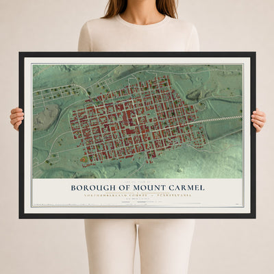 Map of the Borough of Mount Carmel, Northumberland County, Pennsylvania, 24 x 36 inch print in a black wood frame