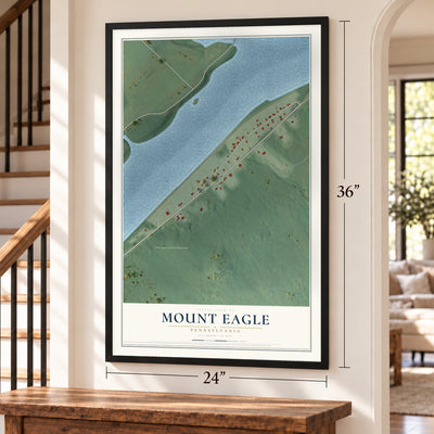Mount Eagle, Pennsylvania map, 24 x 36 inch print in a black frame by a staircase