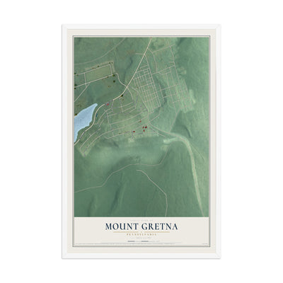 Map of Mount Gretna, Pennsylvania, 12 x 18 inch print in a white wood frame