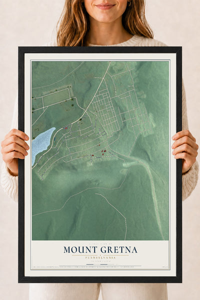 Map of Mount Gretna, Pennsylvania, 18 x 24 inch print in a black wood frame
