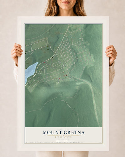 Map of Mount Gretna, Pennsylvania, 24 x 36 inch print in a white wood frame