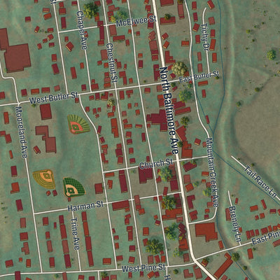 Close-up of the map of Mount Holly Springs, Pennsylvania print showing street and building detail