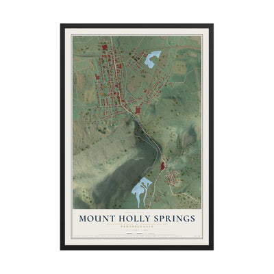 Map of Mount Holly Springs, Pennsylvania, 12 x 18 inch print in a black wood frame