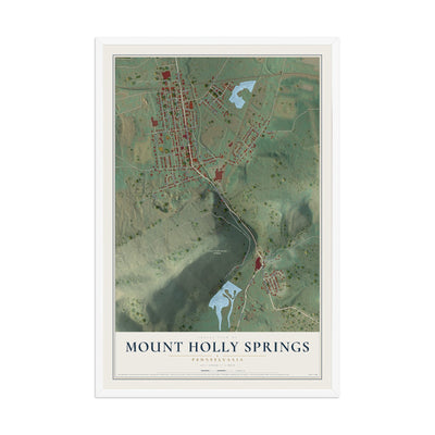 Map of Mount Holly Springs, Pennsylvania, 12 x 18 inch print in a white wood frame